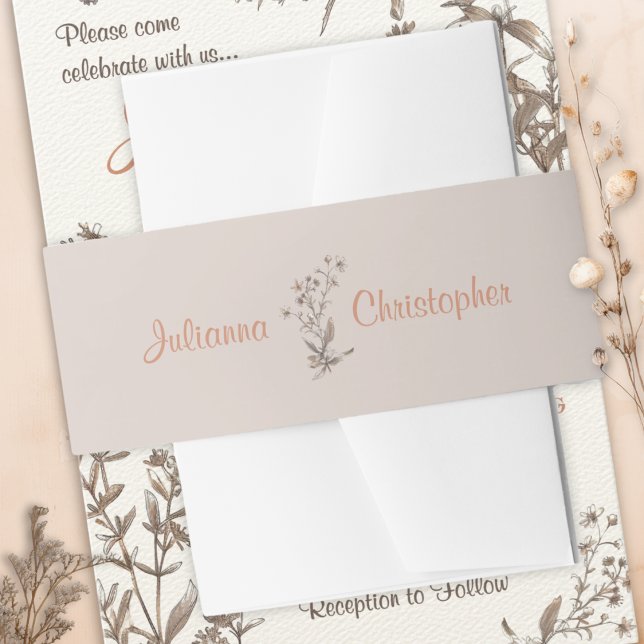 Personalised Rustic Boho Wildflowers Wedding Invitation Belly Band (Creator Uploaded)
