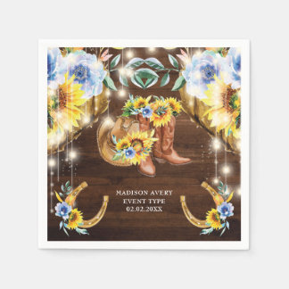 Personalised Rustic Boots Floral String Lights  Napkin