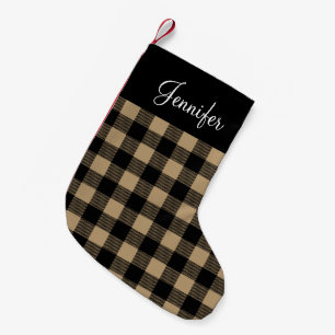 Personalised Rustic Brown Buffalo Check Small Christmas Stocking