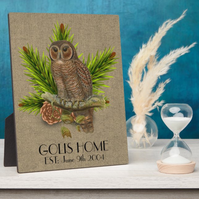 Personalised Rustic Burlap and Owl New Home  Plaque (Side)