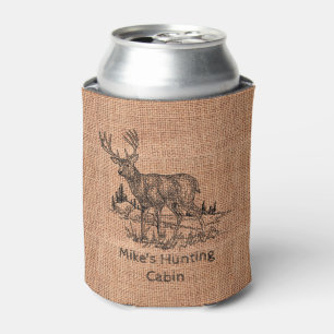Personalised Rustic Burlap with Deer Illustration Can Cooler
