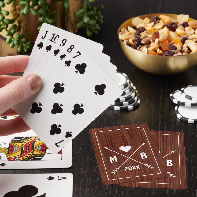 Personalised Rustic Cabin Style Woodgrain Pattern Playing Cards (In Situ)