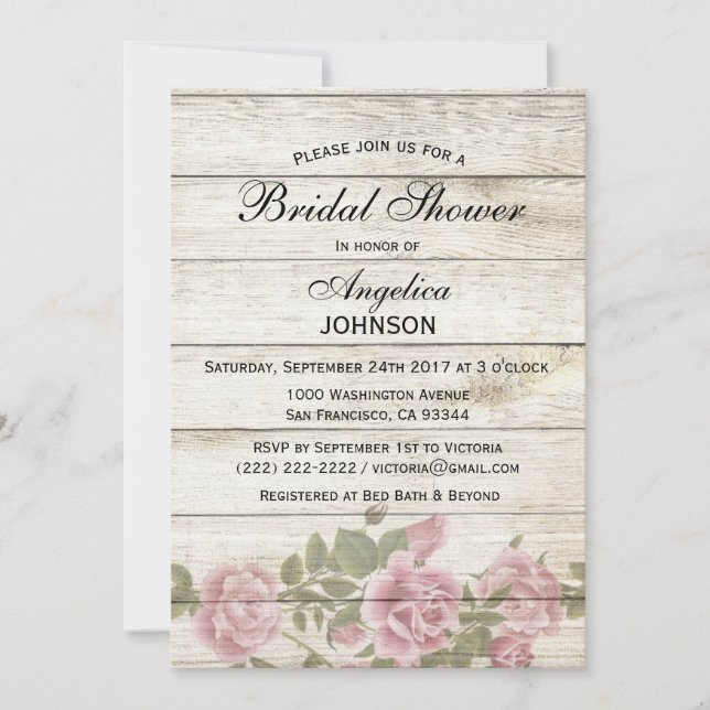 Personalised Rustic Chic Vintage Bridal Shower Invitation (Front)