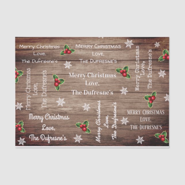Personalised Rustic Christmas Wooden Fence  Tissue Paper (Front)