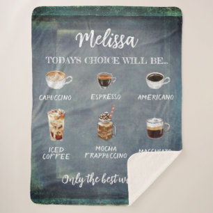 Personalised Rustic Coffee Choice Cosy  Sherpa Blanket