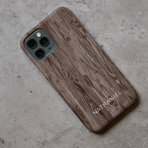 Personalised Rustic Dark Brown Faux Woodgrain Case-Mate iPhone Case