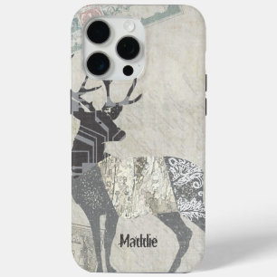 Personalised Rustic Deer Abstract Floral Geometric iPhone 15 Pro Max Case