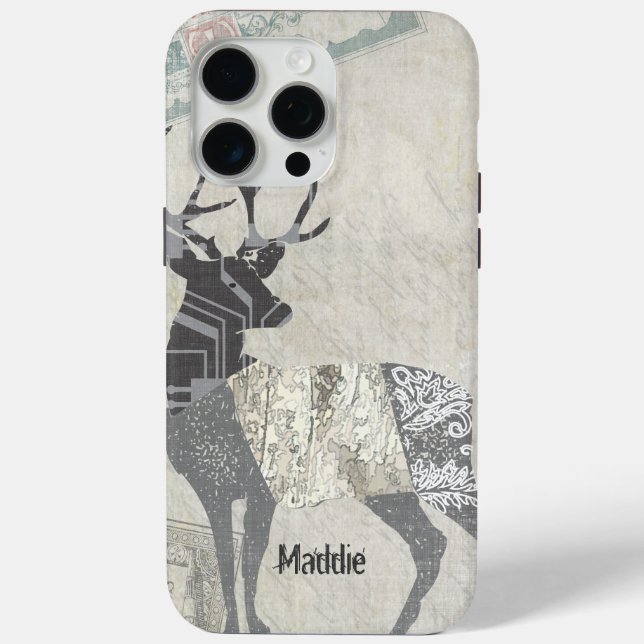 Personalised Rustic Deer Abstract Floral Geometric Case-Mate iPhone Case (Back)