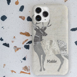 Personalised Rustic Deer Abstract Floral Geometric iPhone 15 Pro Max Case