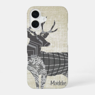 Personalised Rustic Deer Abstract Floral Geometric iPhone 16 Case