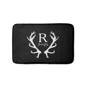Personalised Rustic Deer Antlers Monogram Bath Mat