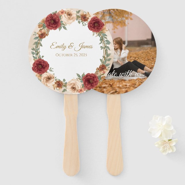 Personalised Rustic Fall Floral Wedding Fans  (Front and Back)