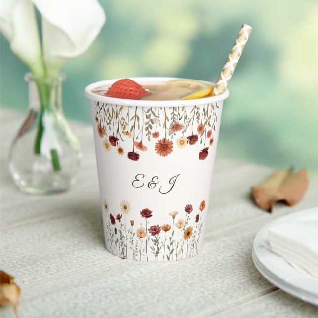 Personalised Rustic Fall Floral Wedding Paper Cups (Insitu)
