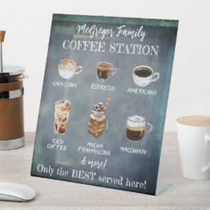 Personalised Rustic Family Coffee Station Pedestal Sign