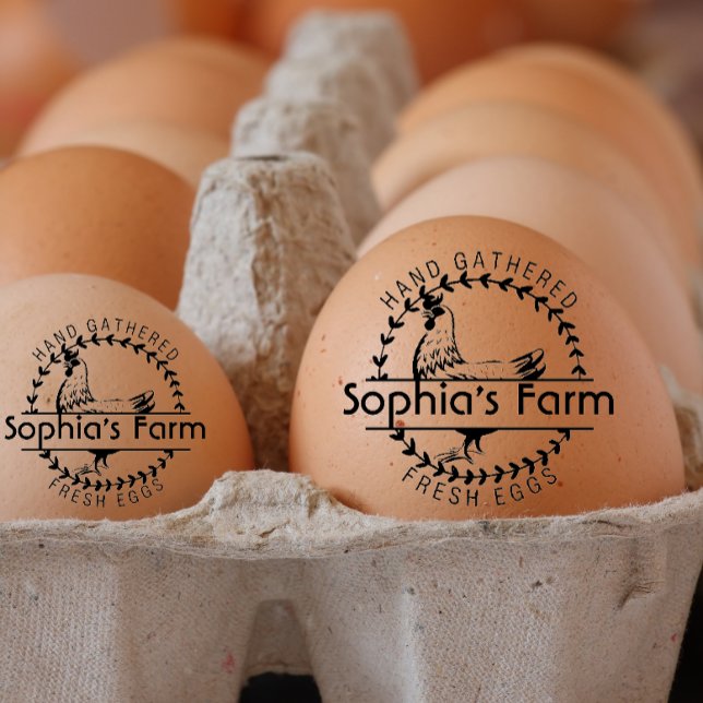 Personalised Rustic Farm Fresh Name Chicken egg Rubber Stamp (personalized egg stamp)