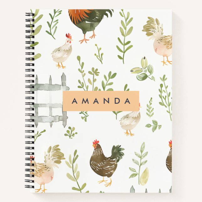 Personalised Rustic Farmhouse Chicken & Greenery Notebook (Front)
