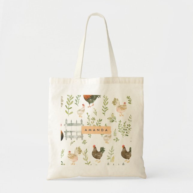 Personalised Rustic Farmhouse Chicken & Greenery  Tote Bag (Front)