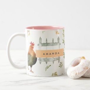 Personalised Rustic Farmhouse Chicken & Greenery  Two-Tone Coffee Mug