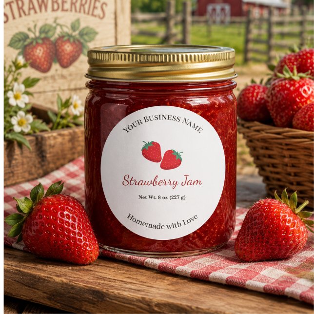 Personalised Rustic Farmhouse Strawberry Jam Label (Creator Uploaded)