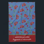 Personalised  Rustic Farmhouse Tomato  Tea Towel<br><div class="desc">Personalised Handpainted watercolour tomatoes on blue,  Rustic farmhouse style.</div>