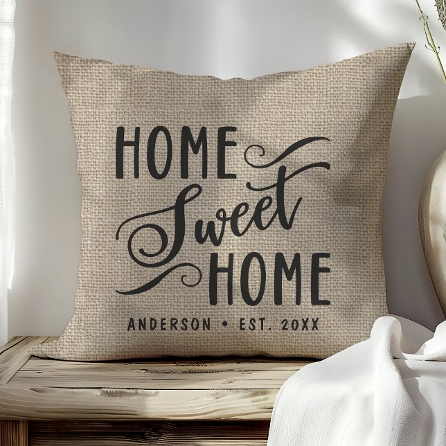 Personalised Rustic Faux Burlap Home Sweet Home Cushion (Creator Uploaded)