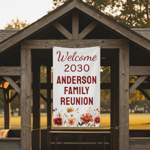 Personalised Rustic Floral Family Reunion Welcome Banner