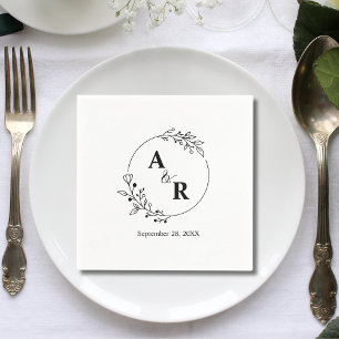 Personalised Rustic Floral Leaf Wedding Initials Napkin
