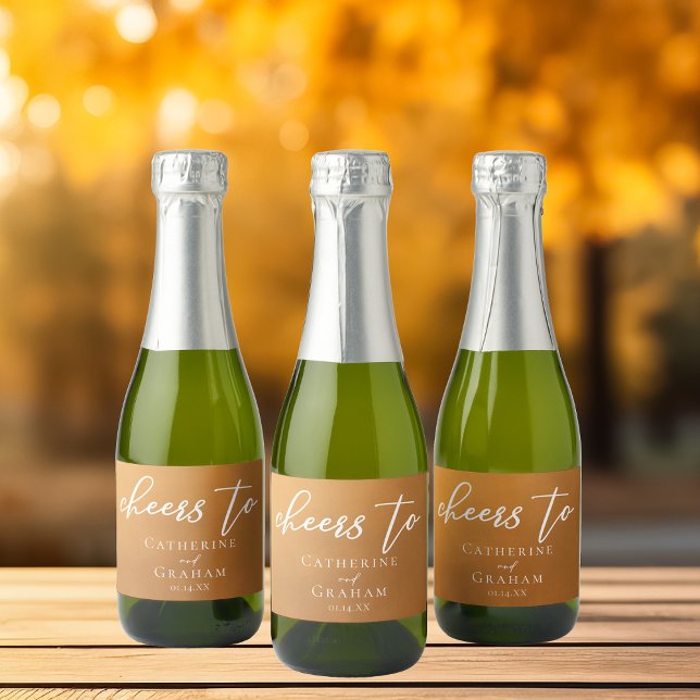 Personalised Rustic Gold Fall Wedding Mini Sparkling Wine Label (Creator Uploaded)