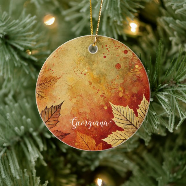 Personalised Rustic Golden Autumnal Distressed Ink Ceramic Tree Decoration (Tree)