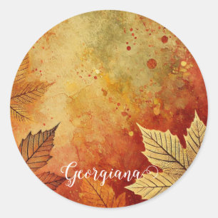 Personalised Rustic Golden Autumnal Distressed Ink Classic Round Sticker