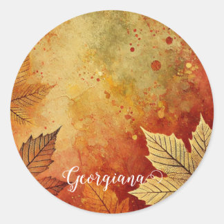 Personalised Rustic Golden Autumnal Distressed Ink Classic Round Sticker