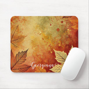 Personalised Rustic Golden Autumnal Distressed Ink Mouse Pad