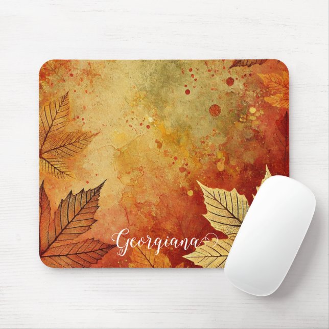 Personalised Rustic Golden Autumnal Distressed Ink Mouse Pad (With Mouse)