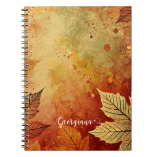 Personalised Rustic Golden Autumnal Distressed Ink Notebook
