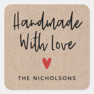 Personalised Rustic Kraft Handmade With Love Square Sticker