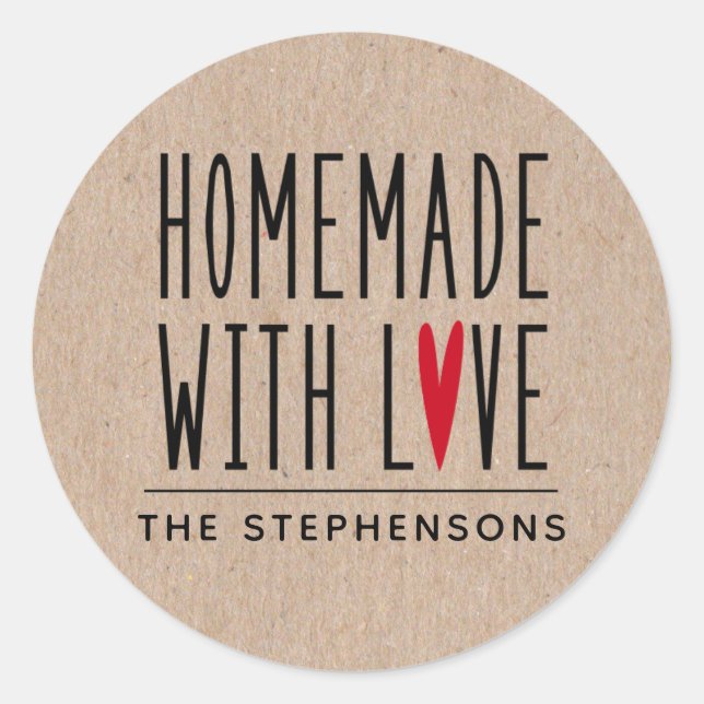 Personalised Rustic Kraft Made With Love Classic Round Sticker (Front)