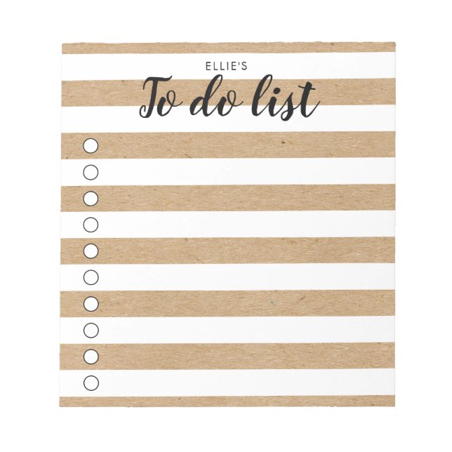 Personalised Rustic Kraft Striped To-Do List Notepad (Front)