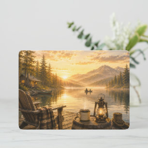Personalised Rustic Lakeside Flat Greeting Card 