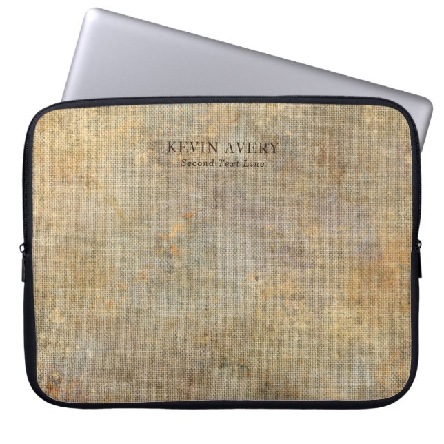 Personalised Rustic Linen Texture Business Laptop Sleeve (Front)