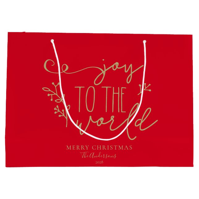 Personalised Rustic Merry Christmas Family Name Large Gift Bag (Back)