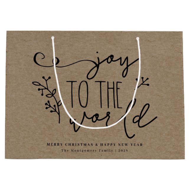Personalised Rustic Merry Christmas Kraft Name  Large Gift Bag (Front)