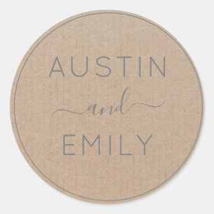 Personalised Rustic Modern Boho Wedding Kraft  Cla Classic Round Sticker