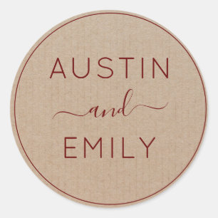 Personalised Rustic Modern Boho Wedding Kraft Clas Classic Round Sticker