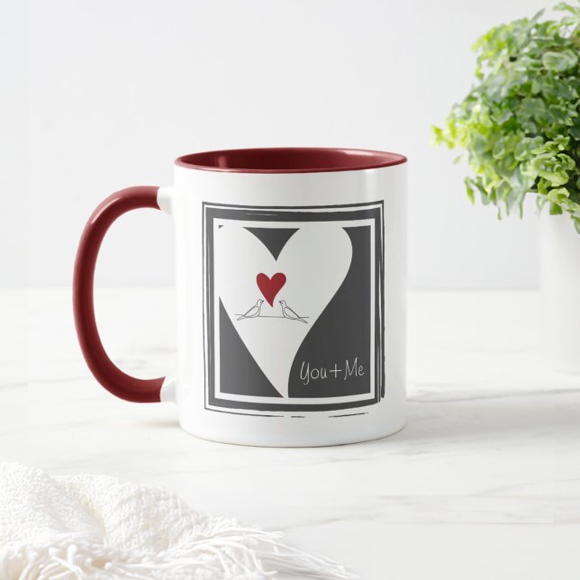 Personalised Rustic Modern Love Birds Red Heart Mug (Creator Uploaded)