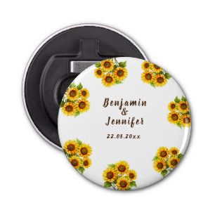Personalised rustic morden sunflower wedding bottle opener