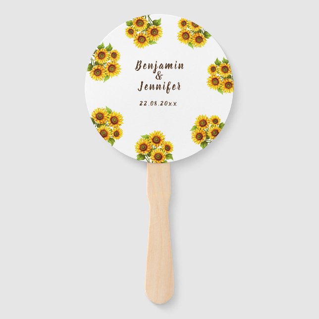 Personalised rustic morden sunflower wedding  hand fan (Front)