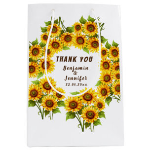 Personalised rustic morden sunflower wedding medium gift bag