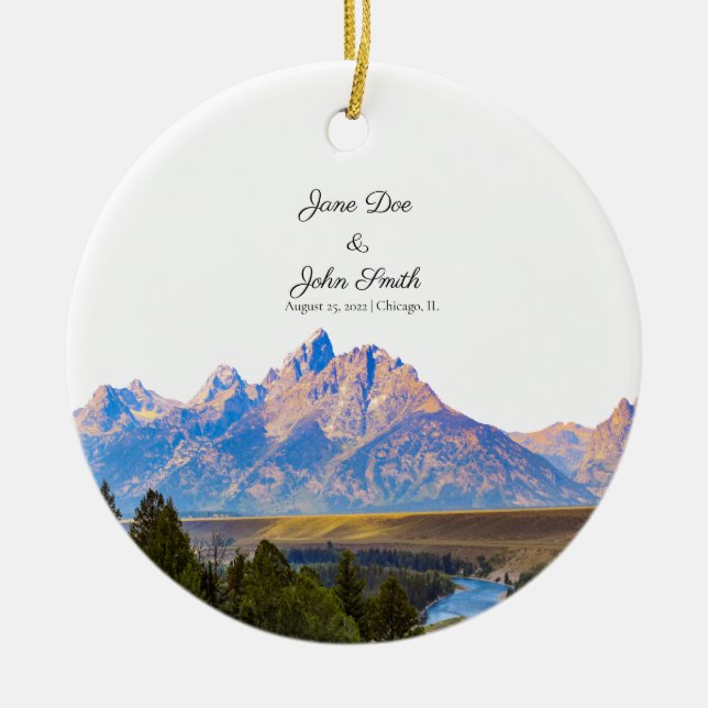 Personalised Rustic Mountain Ceramic Ornament (Front)