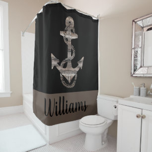 Personalised rustic nautical ANCHOR   Shower Curtain