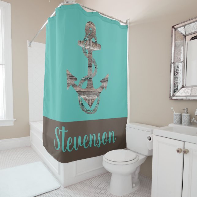 Personalised rustic nautical ANCHOR teal | Shower Curtain (In Situ)